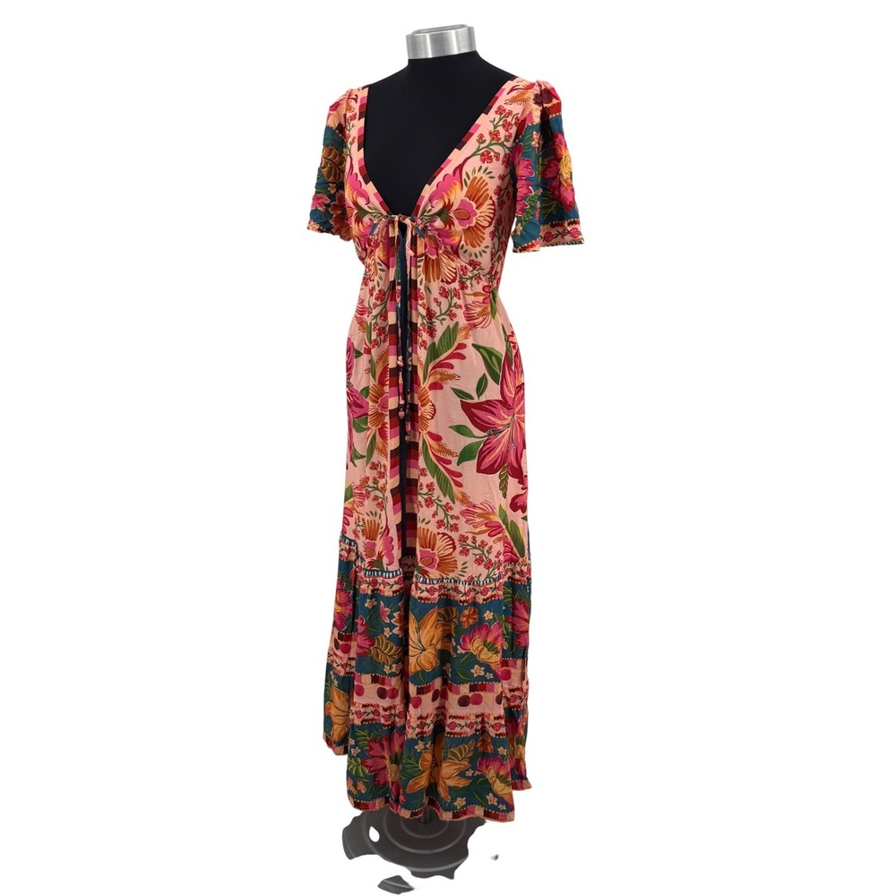 FARM Rio Tropical Floral Maxi Dress Womens Small Multicolor V-Neck Boho Resort - Picture 10 of 16